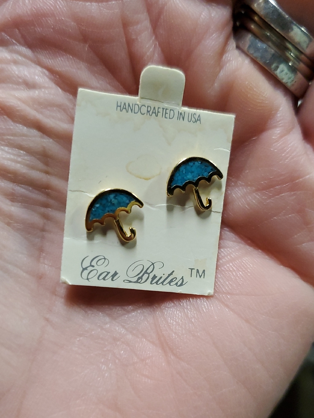 Ear Brites Handcrafted Blue Umbrella Studs Made In Usa